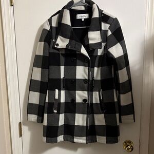Sebby Black and White Checkered Pea Coat